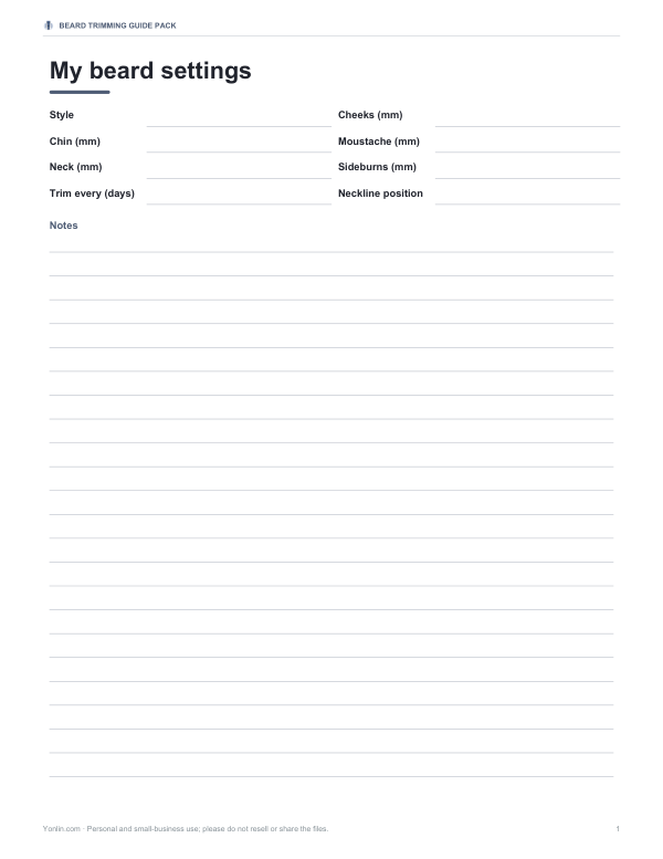 Preview of Printable Beard Trimming Guide Sheet